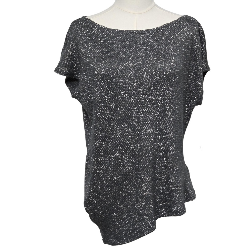 Stella & Dot Sweater‎ Womens Medium Silver Metallic Short Sleeve Pullover Top